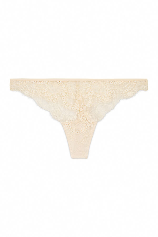 Women'secret Tanga de renda nude cru