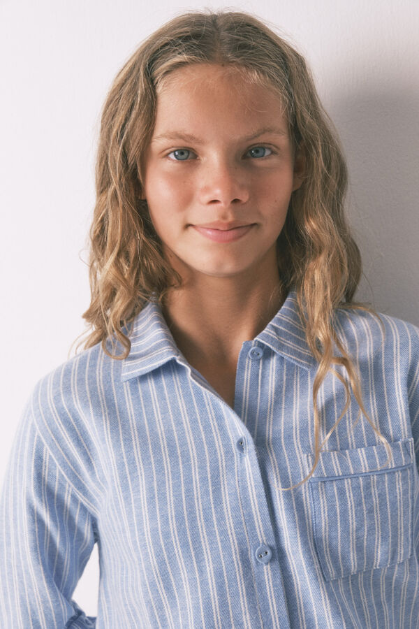 Women'secret Pijama infantil camisa &agrave;s riscas, 100% algod&atilde;o bege