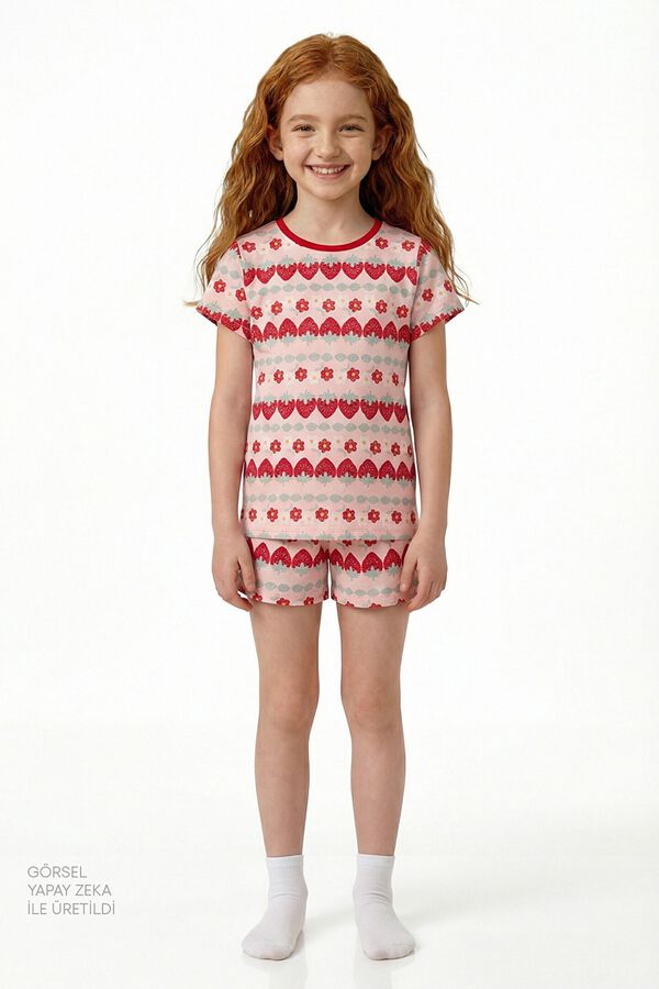 Penti Pack 2 pijamas curtos infantis morangos vermelho