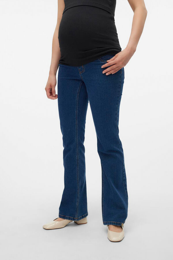 Mamalicious Calça jeans larga para maternity azul