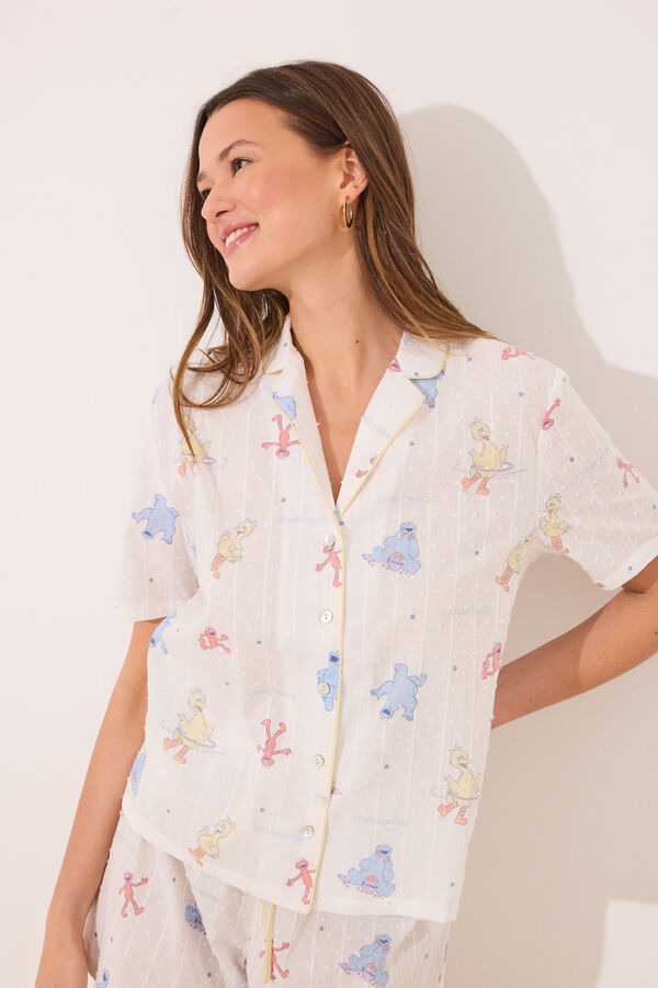 Women'secret Pijama camisero corto 100% algod&oacute;n "Barrio S&eacute;samo" marfil