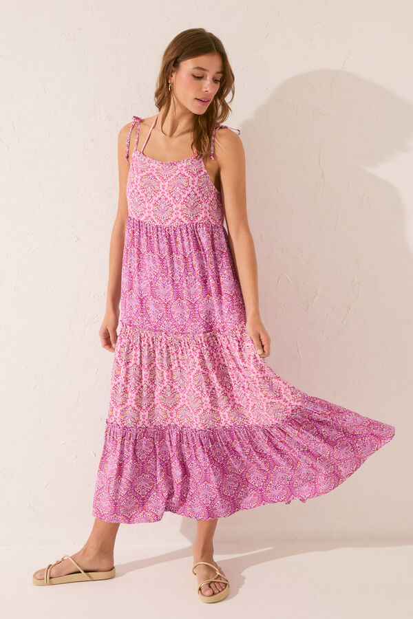 Women'secret Vestido largo volantes print tribal rosa