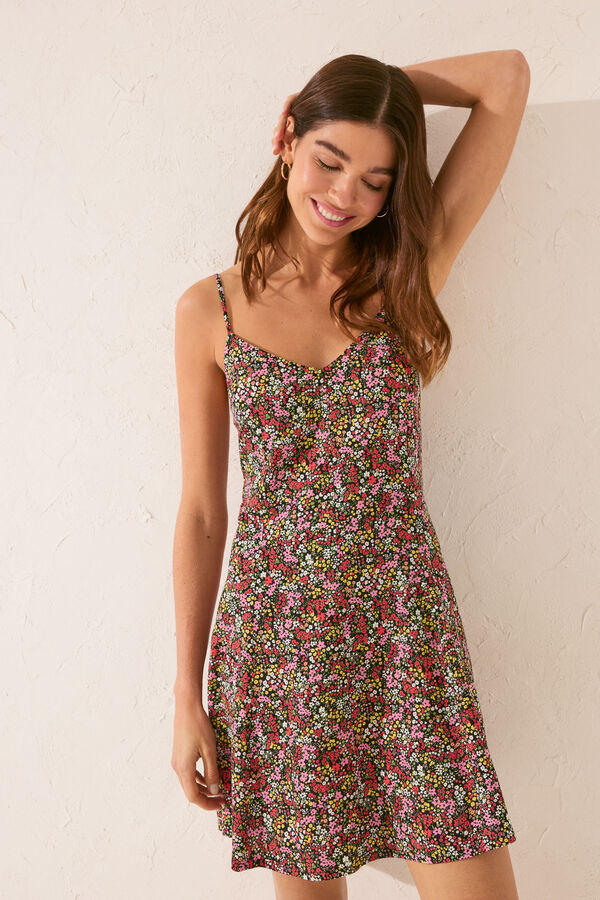 Women'secret Vestido curto de viscose mini-flor preto