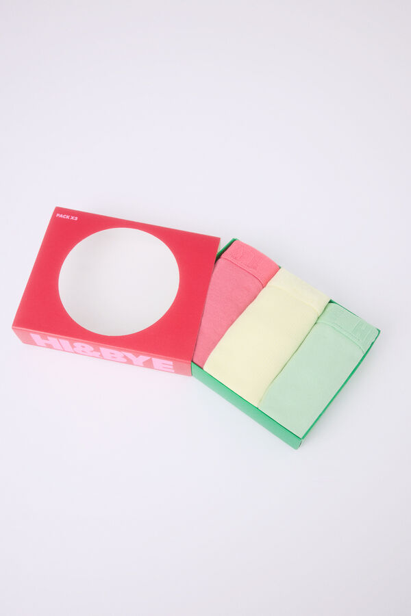 HI&BYE Pack 3 cuecas cl&aacute;ssicas rosa, amarela, verde branco