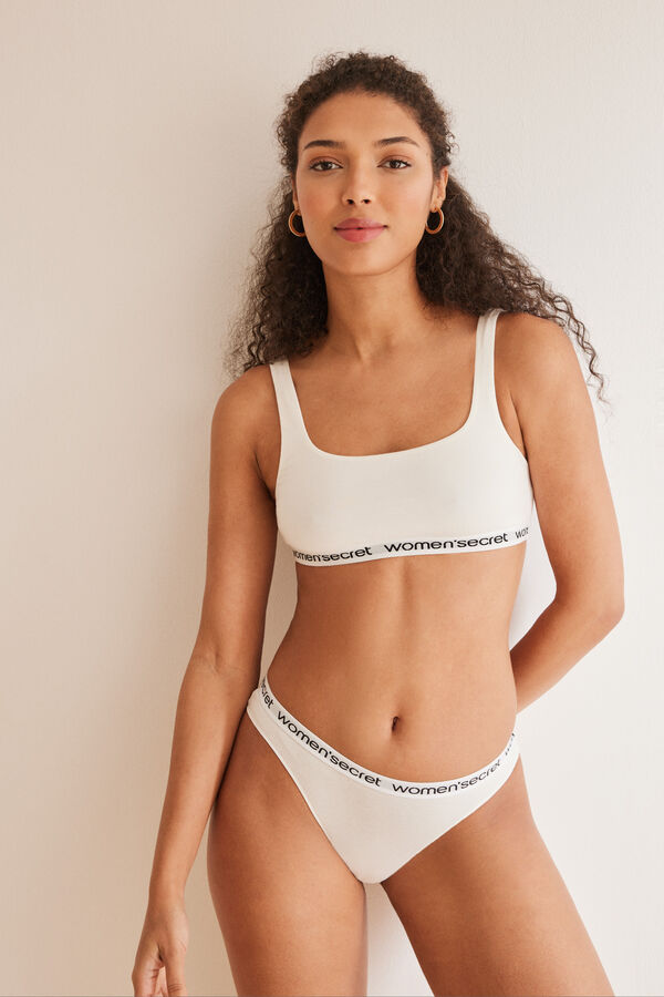 Women'secret Top algod&oacute;n logo blanco marfil