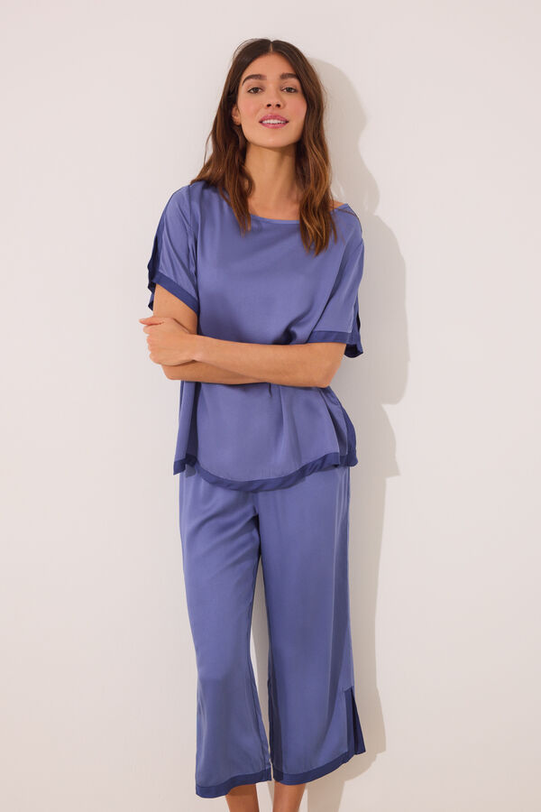 Women'secret Pijama de cetim azul liso azul