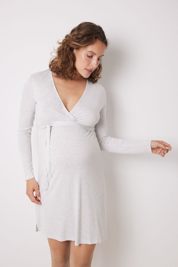 Women'secret Camisa de dormir curta de maternity em viscose cinza cinzento