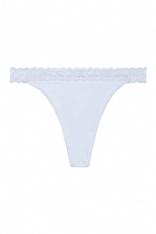 Women'secret Tanga tira microfibra y encaje azul azul