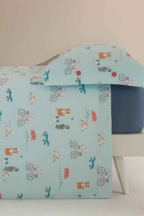 Textura Set funda n&oacute;rdica y funda almohada perros algod&oacute;n percal. Cama 80-90cm. azul