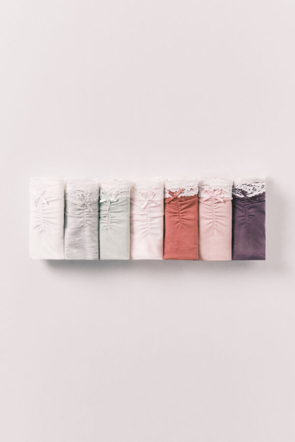 Women'secret Pack 7 cuecas brasileiras em algod&atilde;o, com renda e la&ccedil;o branco