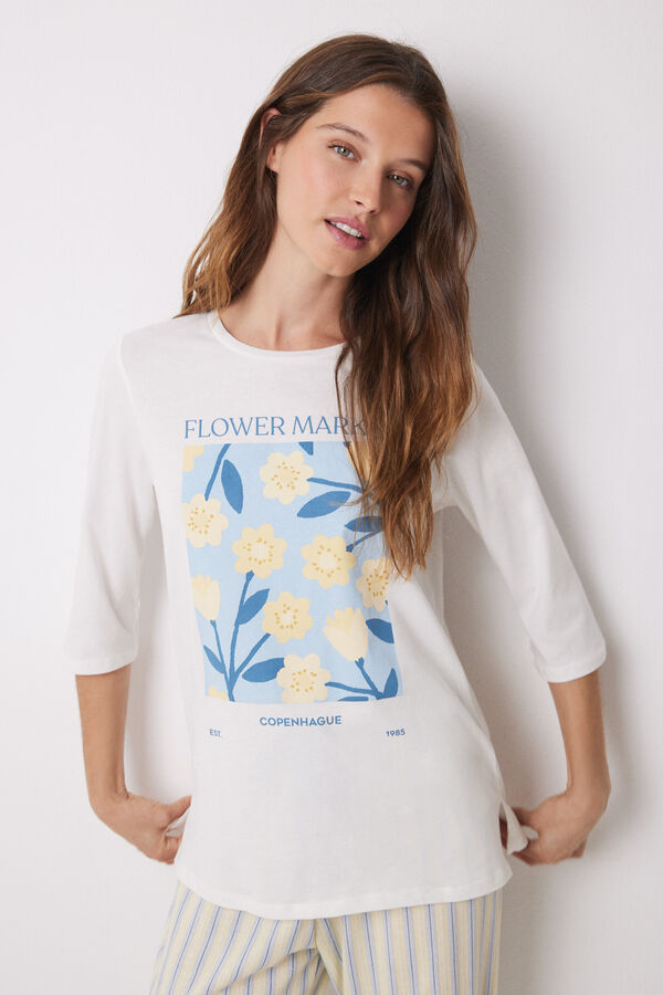 Women'secret Pijama algod&oacute;n estampado flores azul