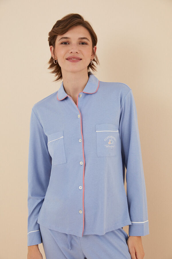 Women'secret Pijama camisero 100% algod&oacute;n azul azul