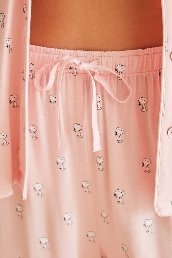 Women'secret Pijama camisero soft touch rosa Snoopy rosa