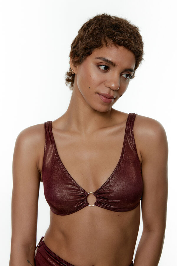 Black Limba Top biquíni halter com aplique dourado Cady Copper castanho