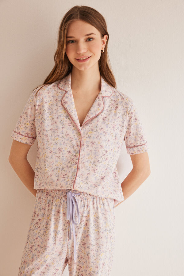 Women'secret Pijama camisero 100% algod&oacute;n flores rosa