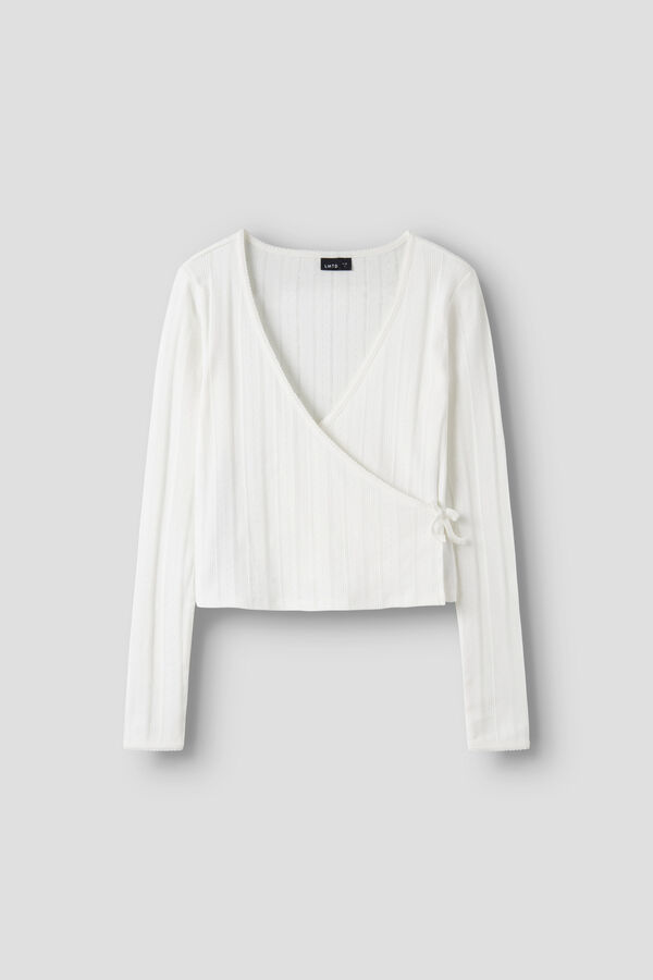 Lmtd Top de malha de manga comprida cruzado com la&ccedil;ada branco