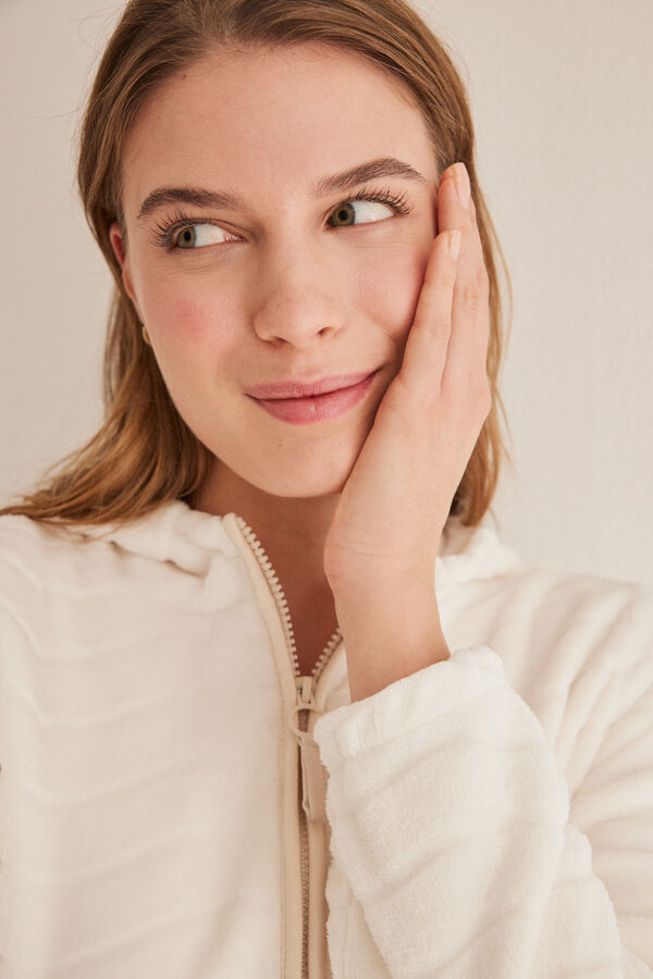 Women'secret Bata polar cremallera blanca marfil