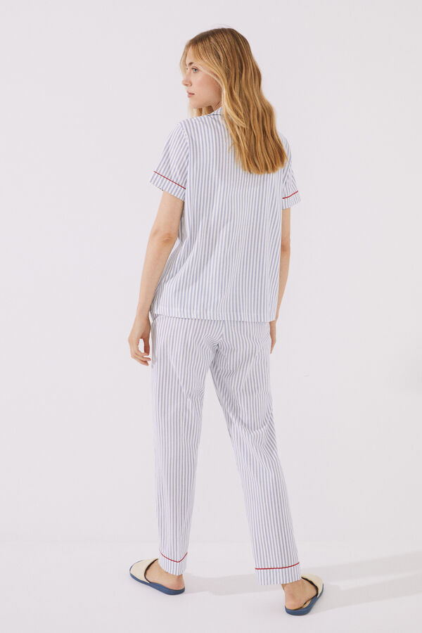 Womensecret Pijama camisero largo 100% algodón rayas Snoopy azul