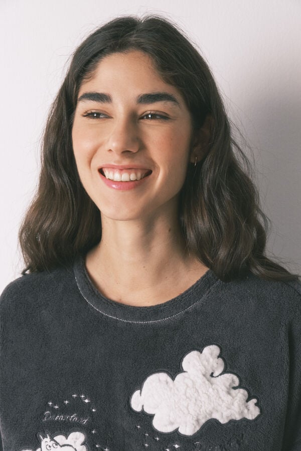 Women'secret Pijama largo polar gris estampado Moomin gris