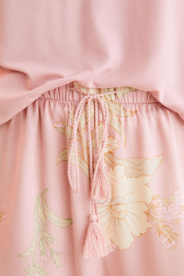 Womensecret Pijama cor-de-rosa de manga curta e calças Capri rosa