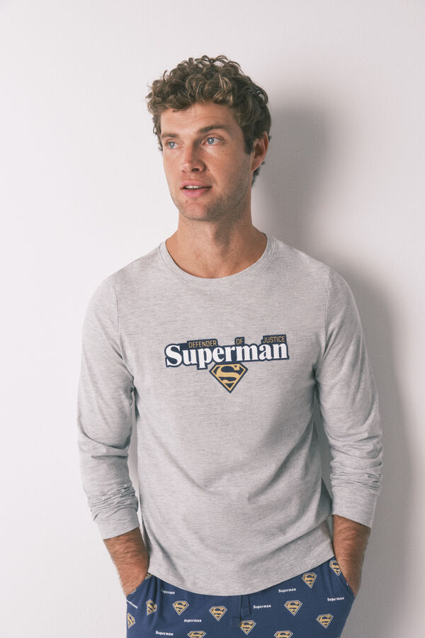 Women'secret Pijama largo 100% algod&oacute;n Superman gris  gris