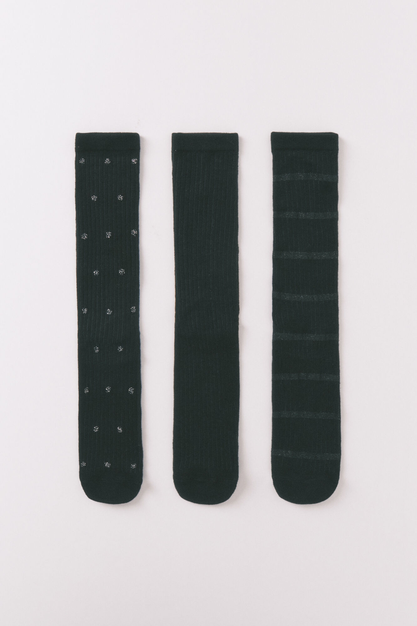 Women'secret Pack 3 calcetines largos algod&oacute;n negros brillo