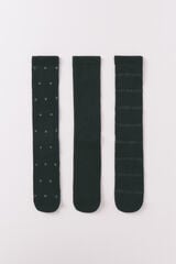 Women'secret Pack 3 calcetines largos algod&oacute;n negros brillo negro