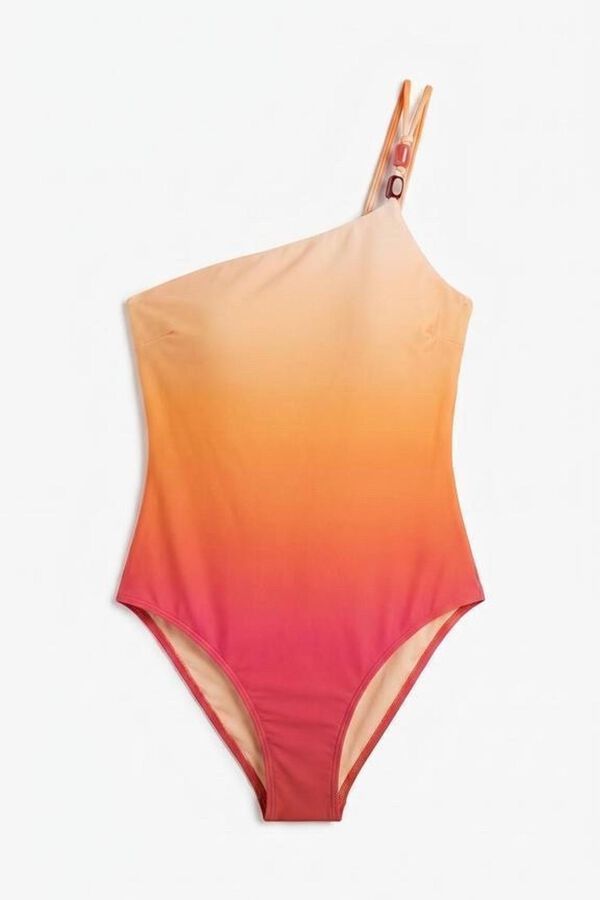 Women'secret Fato de banho moldador decote assim&eacute;trico estampado laranja castanho
