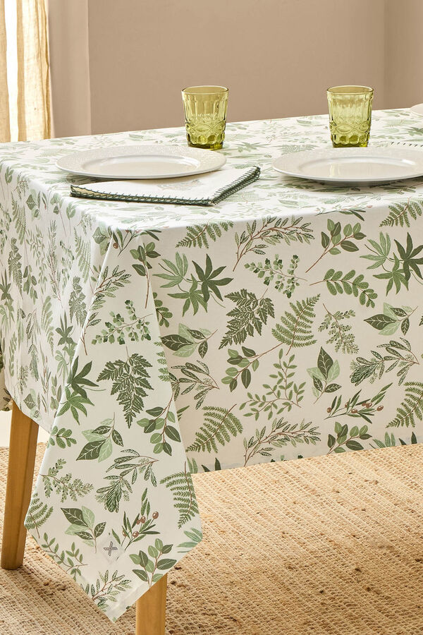 Textura Toalha de mesa de folhas de algod&atilde;o resistente a manchas verde