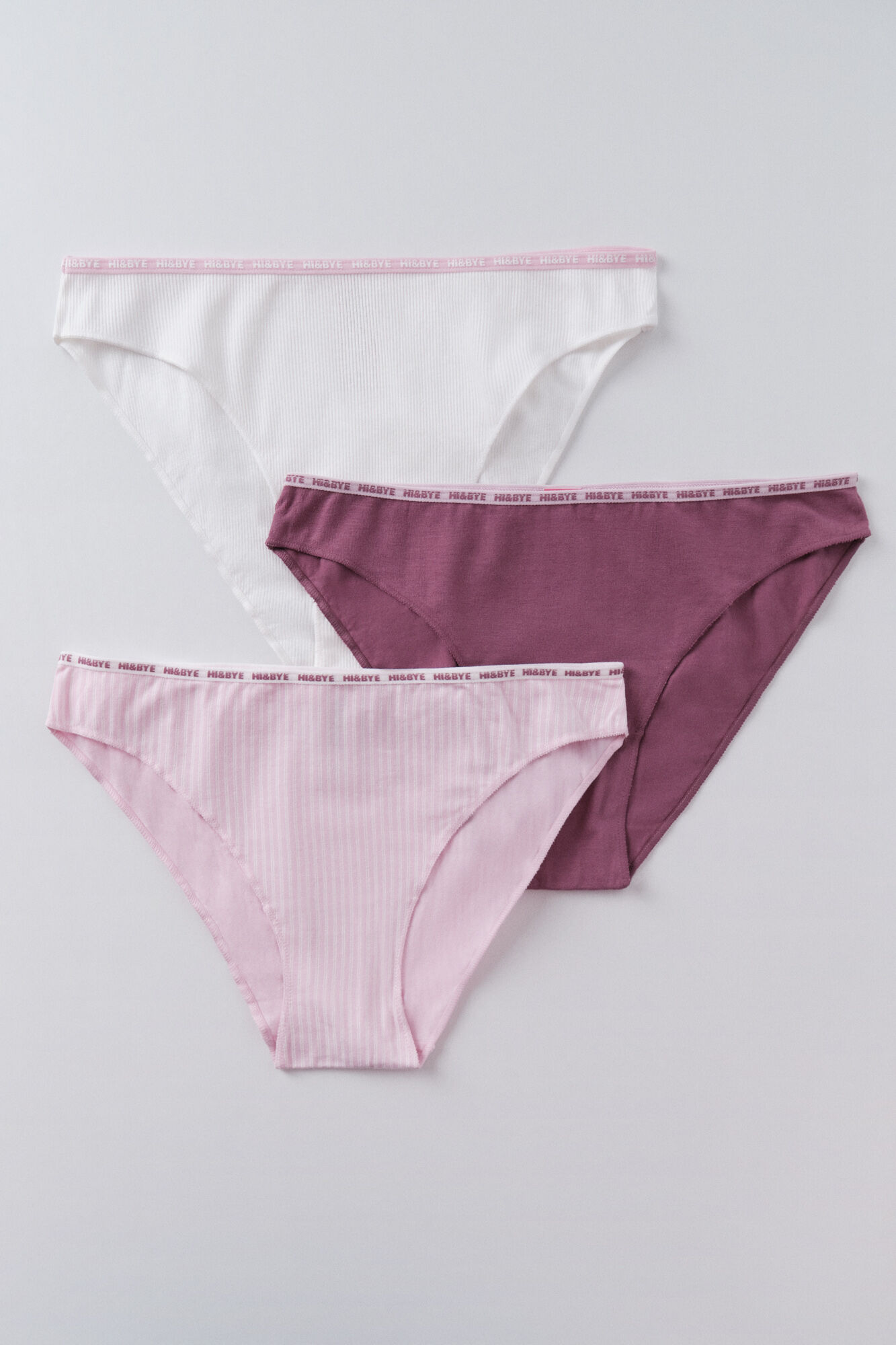 HI&BYE Pacote com 3 cuecas cl&aacute;ssicas em branco, rosa e roxo