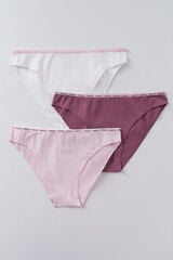HI&BYE Pacote com 3 cuecas cl&aacute;ssicas em branco, rosa e roxo branco