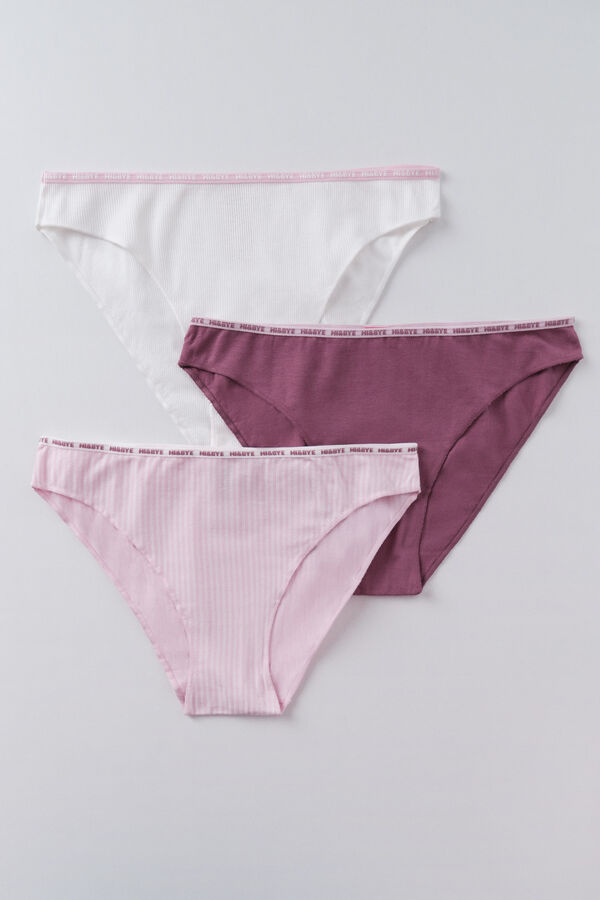 HI&BYE Pacote com 3 cuecas cl&aacute;ssicas em branco, rosa e roxo branco