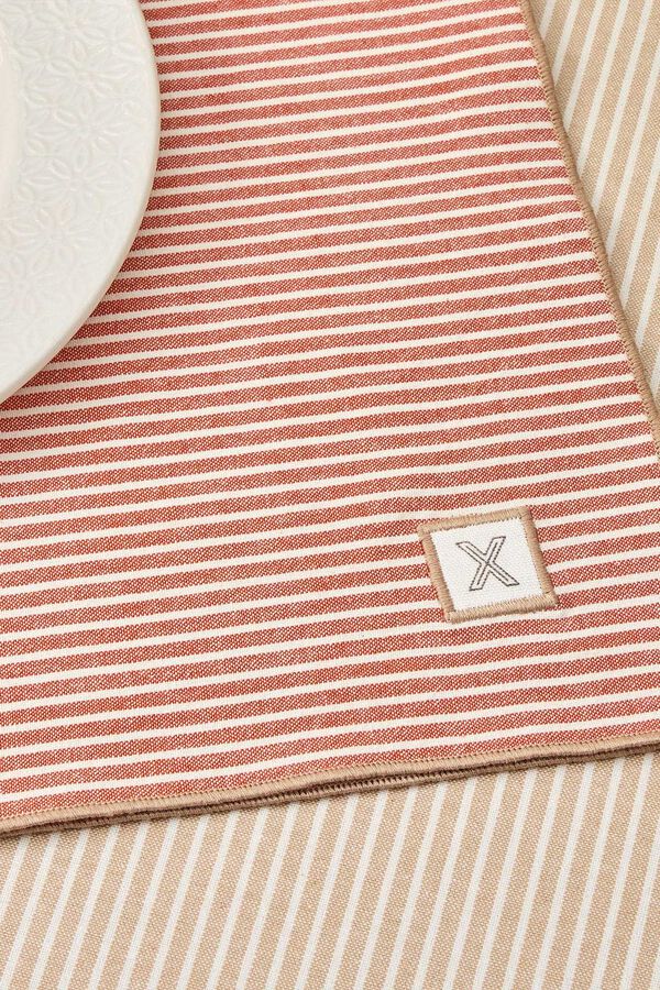 Textura Toalha de mesa riscas de algod&atilde;o resistente a manchas cru