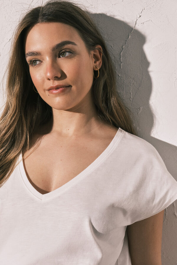 Women'secret T-shirt em algod&atilde;o com franzido branco branco