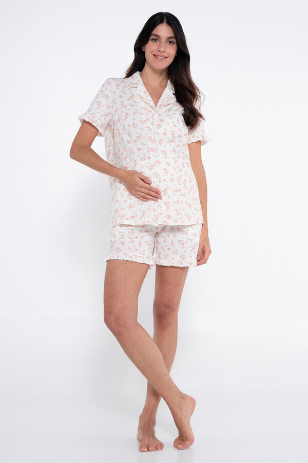 Ohma! Conjunto de pijama canal&eacute; flores premam&aacute; blanco