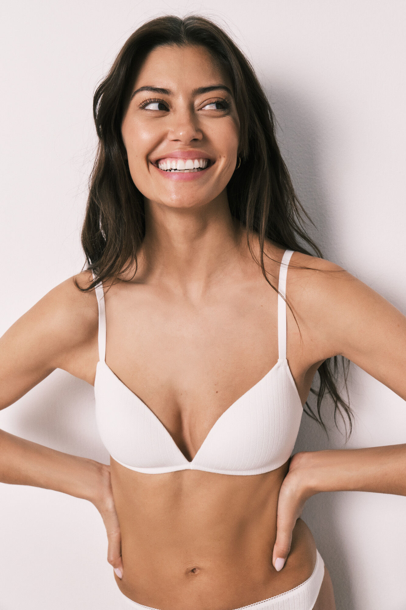 Women'secret Soutien triangular com enchimento em algod&atilde;o branco