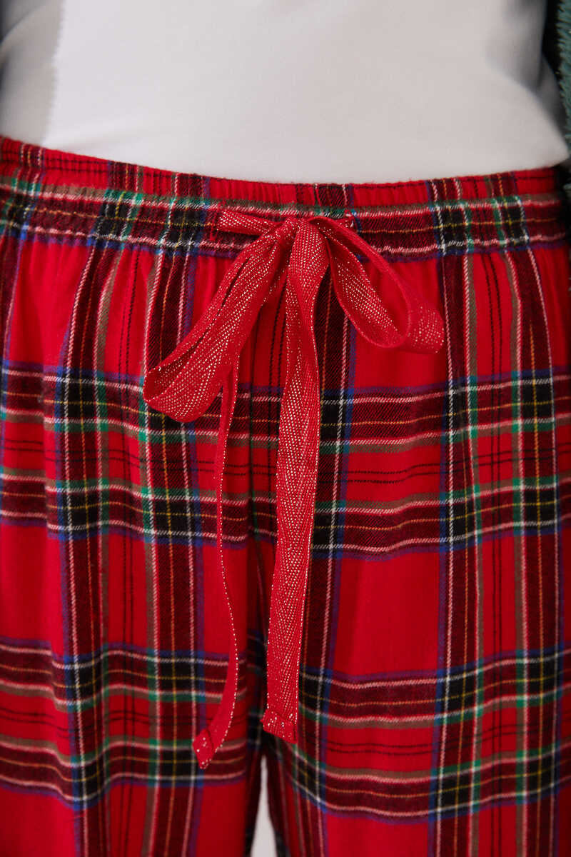 Womensecret Pantalón largo algodón cuadros rojo estampado