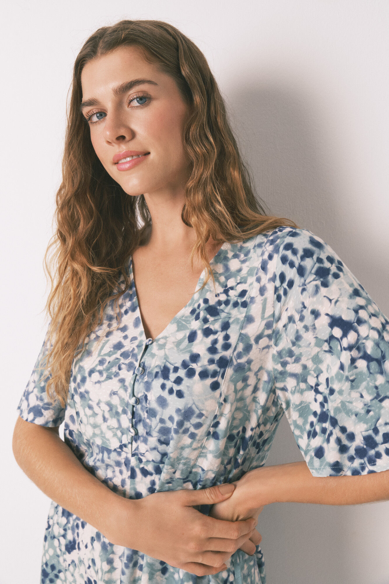 Women'secret Camisa de dormir midi jacquard floral verde