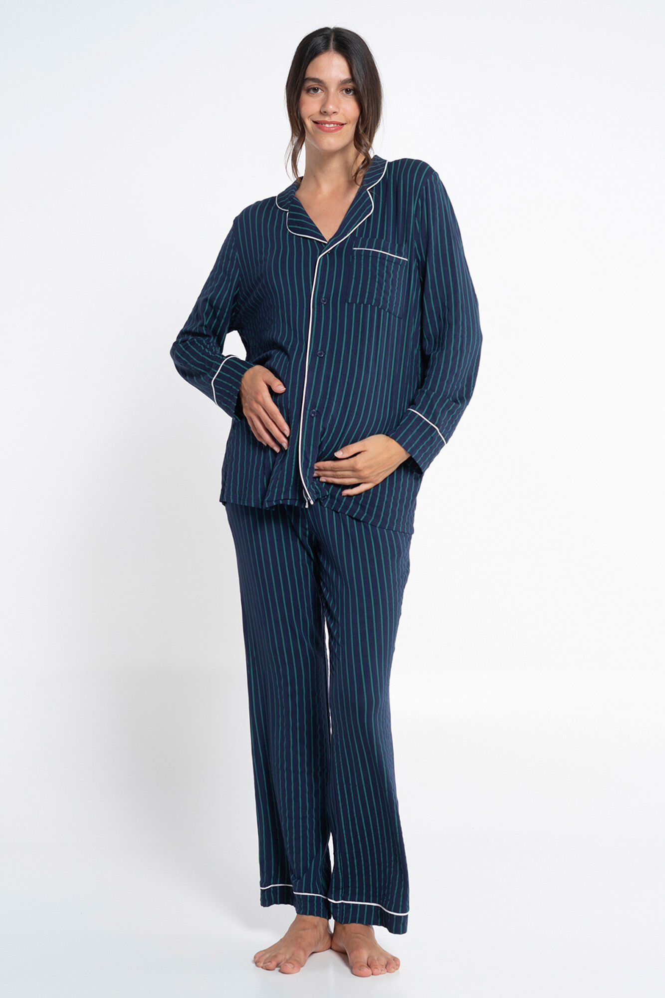 Ohma! Pacote de pijama formal riscas verde