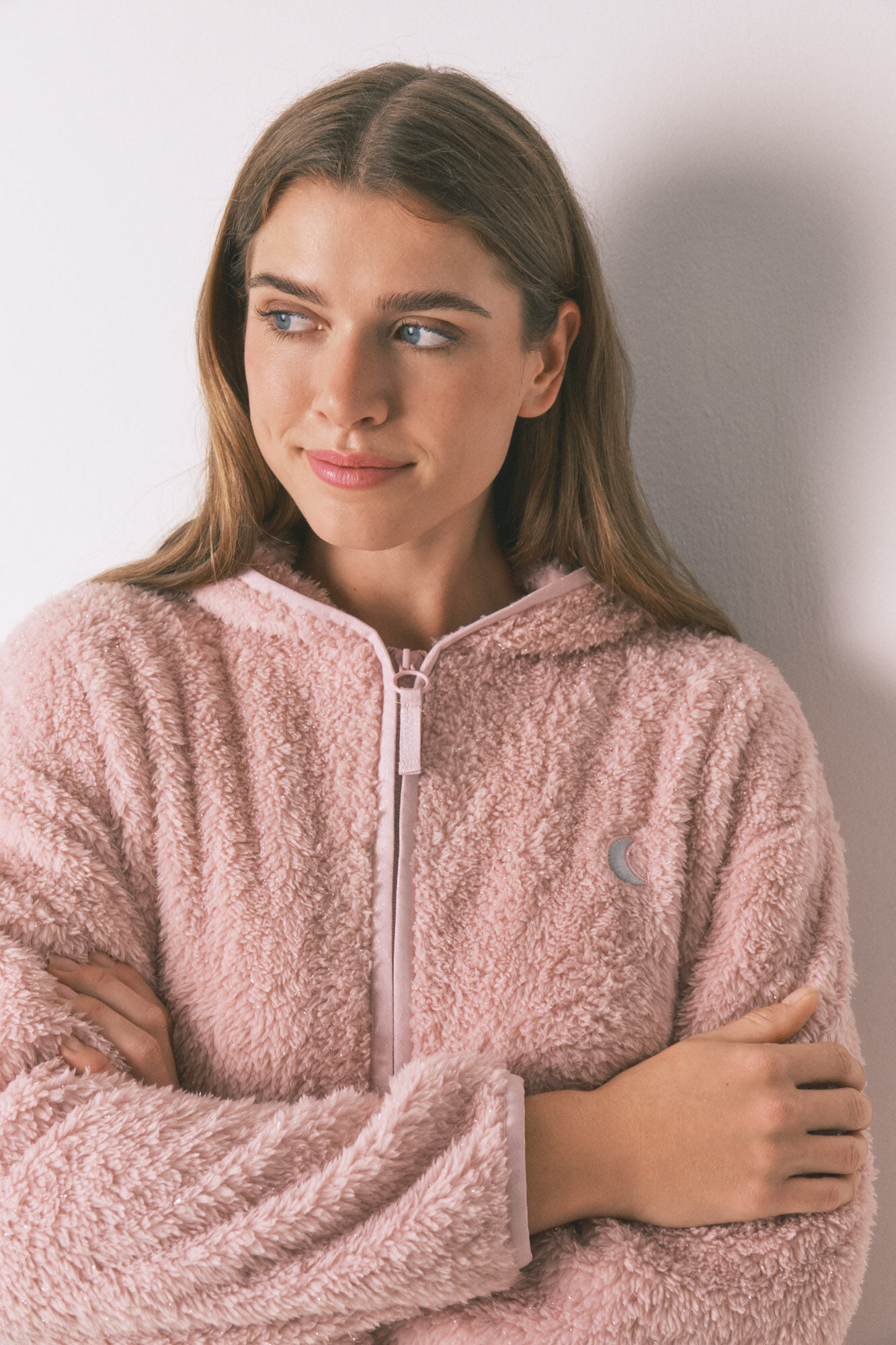 Women'secret Robe curta tecido de pelo rosa lurex