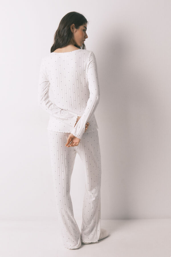 Women'secret Pijama comprido canelado estampado de estrelas branco bege