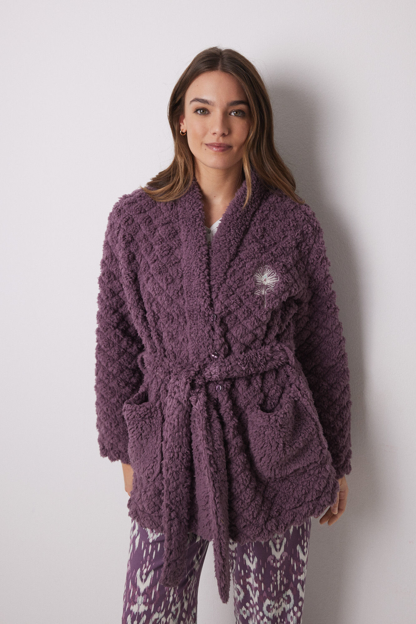 Women'secret borrego curto acolchoado roxo em shearling