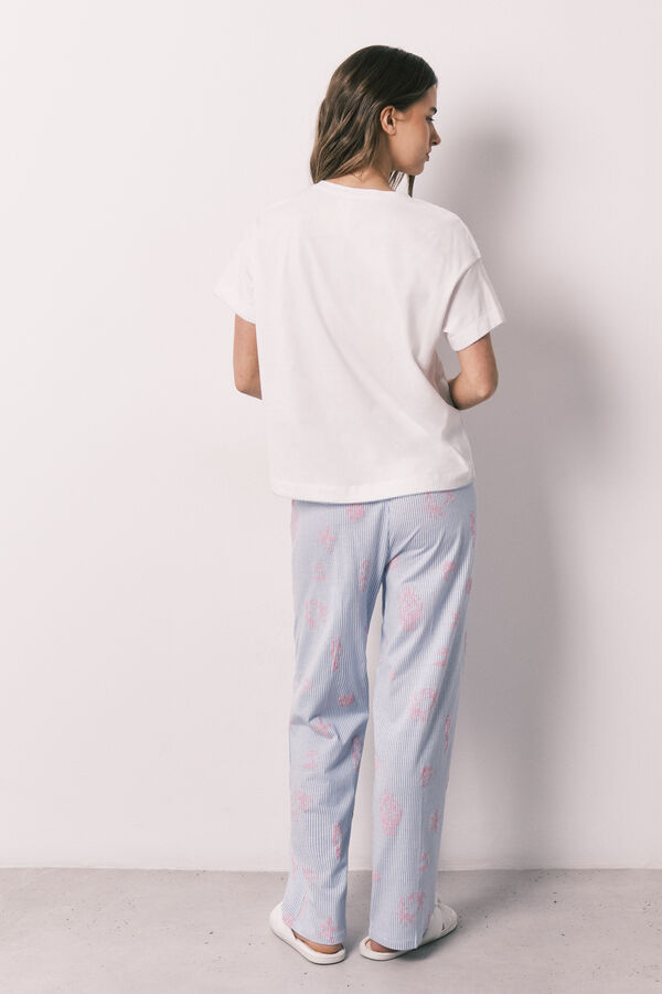 Women'secret Pijama comprido de manga curta em algod&atilde;o com estrelas marinho bege