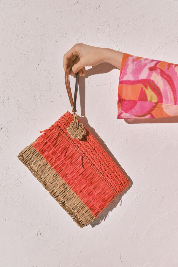 Women'secret Neceser mediano rafia bicolor coral