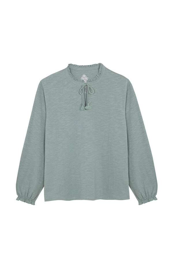 Women'secret T-shirt manga comprida verde decote em bico 100% algod&atilde;o verde