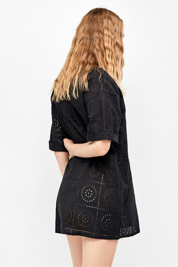 Gisela Camisola em 100% algod&atilde;o brocado preto