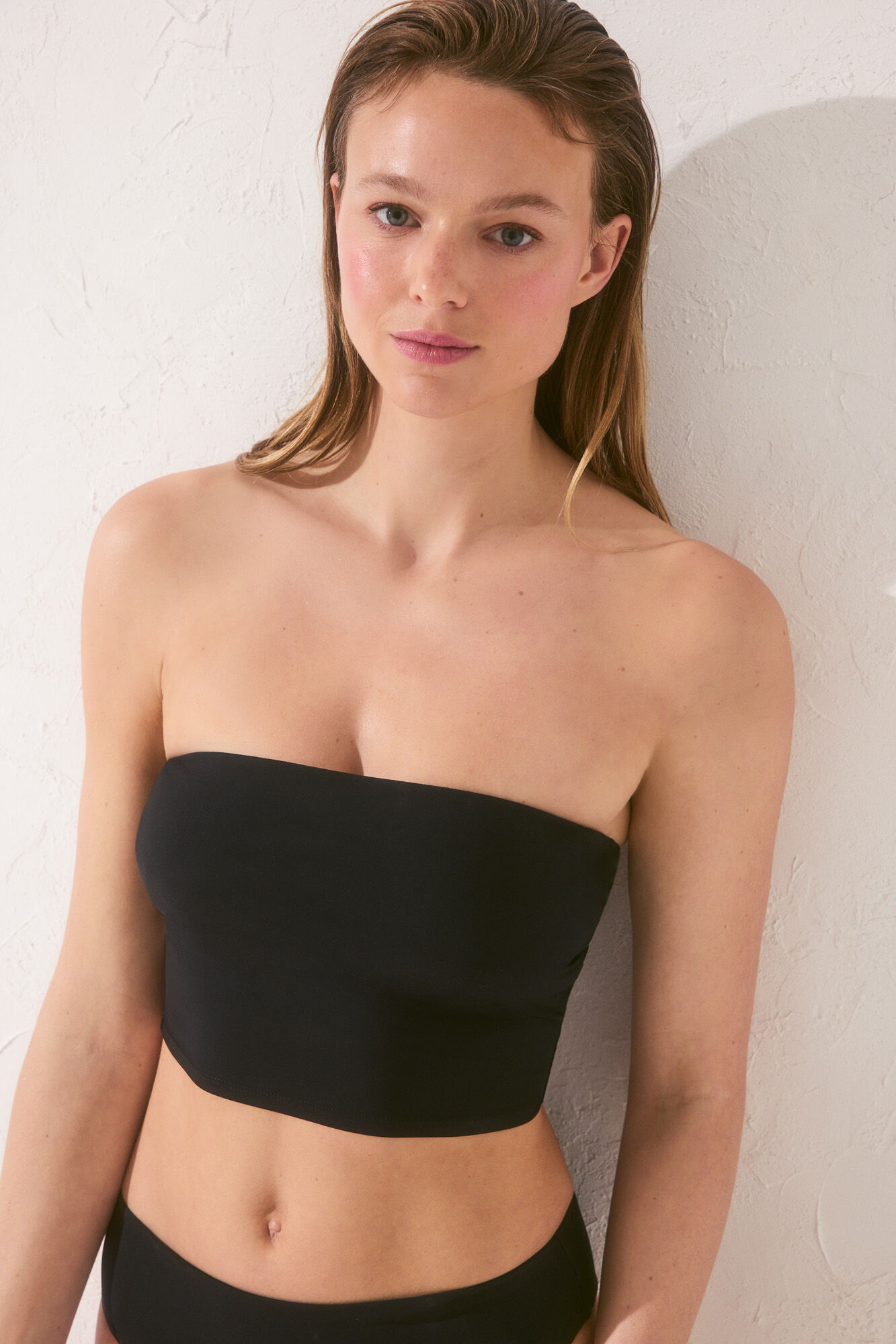 Women'secret Crop top bikini bandeau negro