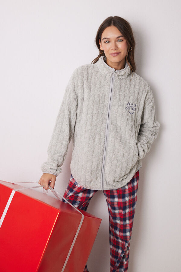 Women'secret Bata corta tejido polar gris gris