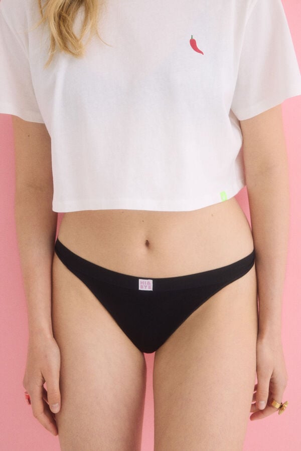 HI&BYE Tanga seamless preta preto