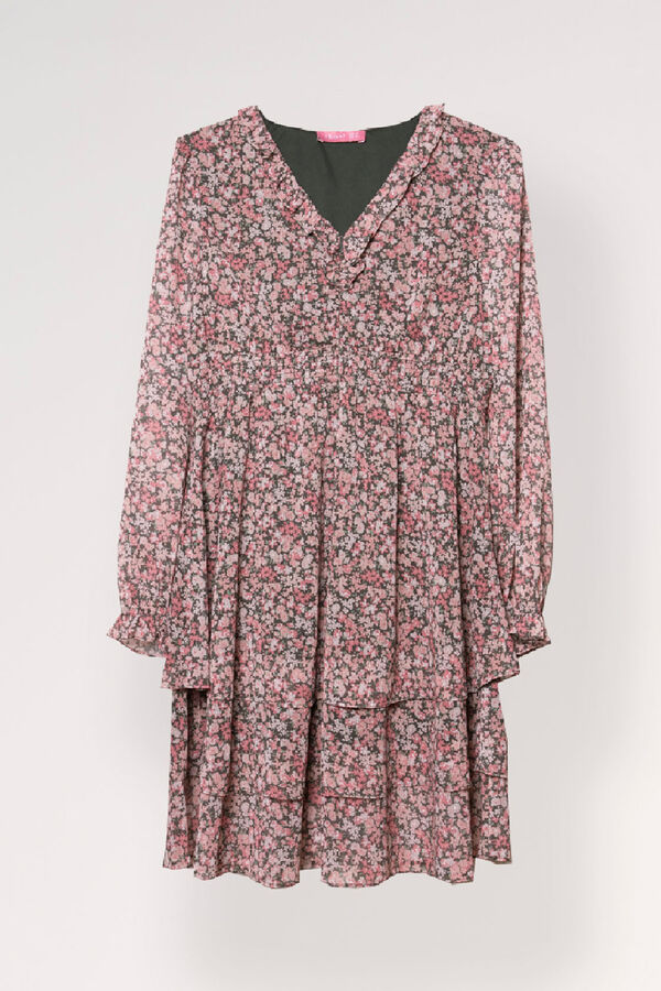 Ohma! Vestido amamenta&ccedil;&atilde;o estampado com folhos estampado